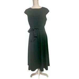 Dress Tells Hunter Green A Line Midi Cap Sleeve Belted Dress Women's Large